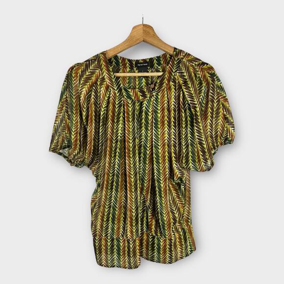 Spense Womens size Large Retro Faux Wrap Sheer Short Sleeve Blouse Top - Picture 1 of 8
